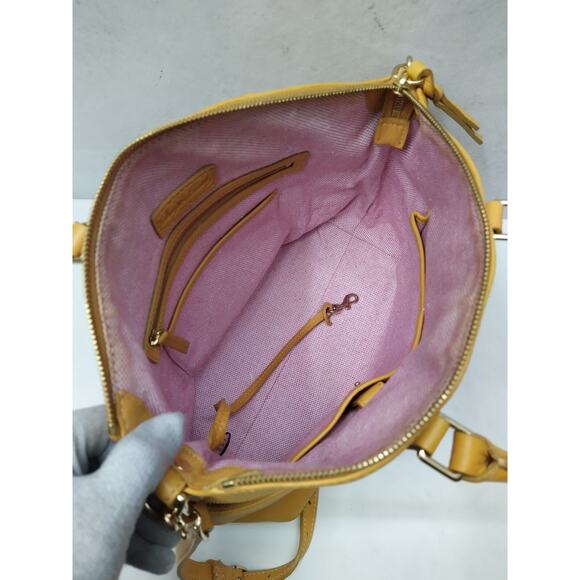 Dooney & Bourke Dillen Yellow Pebbled Leather Double Pocket Satchel Shoulder Bag - Picture 11 of 16